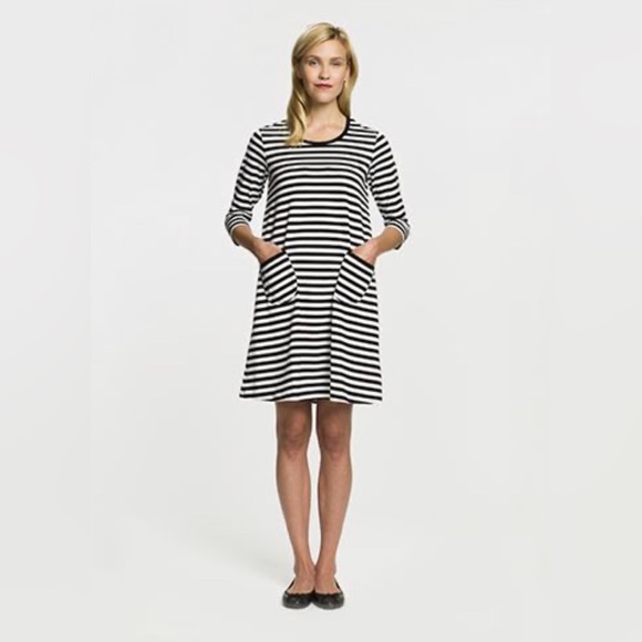 MARIMEKKO a- line black & white striped nautical dress with pockets - Picture 1 of 9